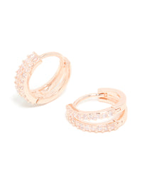Rose Gold Plated Cubic Zirconia Split Huggie Earrings - link has visual effect only