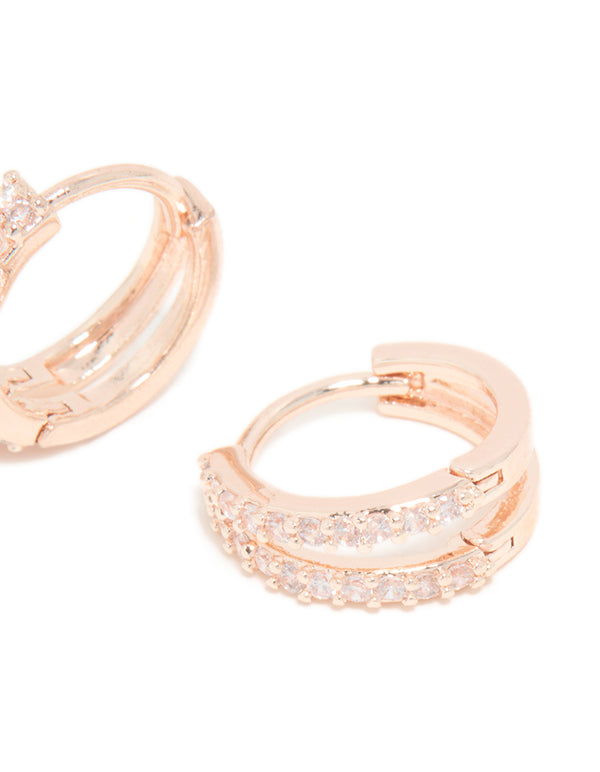 Rose Gold Plated Cubic Zirconia Split Huggie Earrings