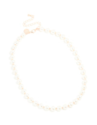 Rose Gold Plated Pearl & Ball Alternating Necklace - link has visual effect only