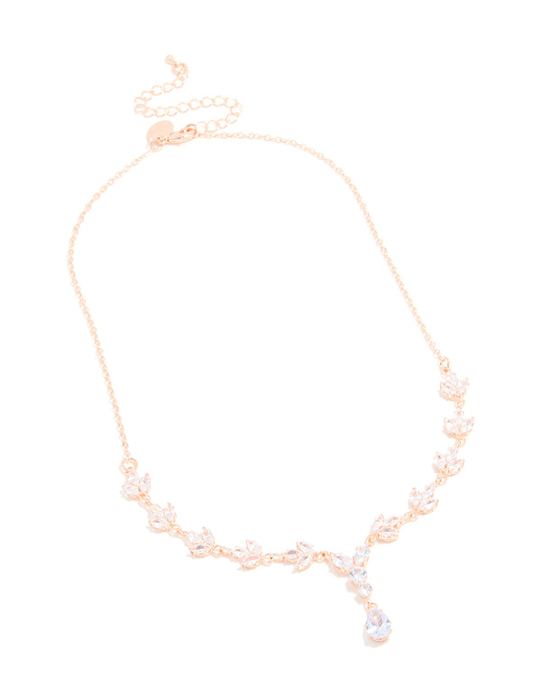 Rose Gold Plated Cubic Zirconia Marquise Vine Y-Necklace