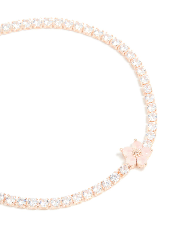 Rose Gold Plated Cubic Zirconia Flower Tennis Bracelet