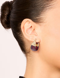 Gold Plated Burgundy Acrylic Huggie Earrings - link has visual effect only