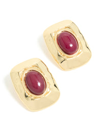 Gold Plated Red Acrylic Molten Rectangle Stud Earrings - link has visual effect only