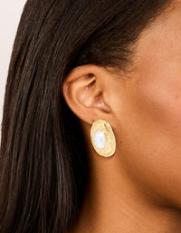 Gold Plated Pearl Molten Oval Earrings - link has visual effect only