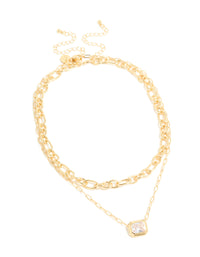 Gold Plated Diamante Rectangle Chain Layered Necklace - link has visual effect only