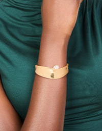 Gold Plated Diamante Centre Thick Wrist Cuff - link has visual effect only