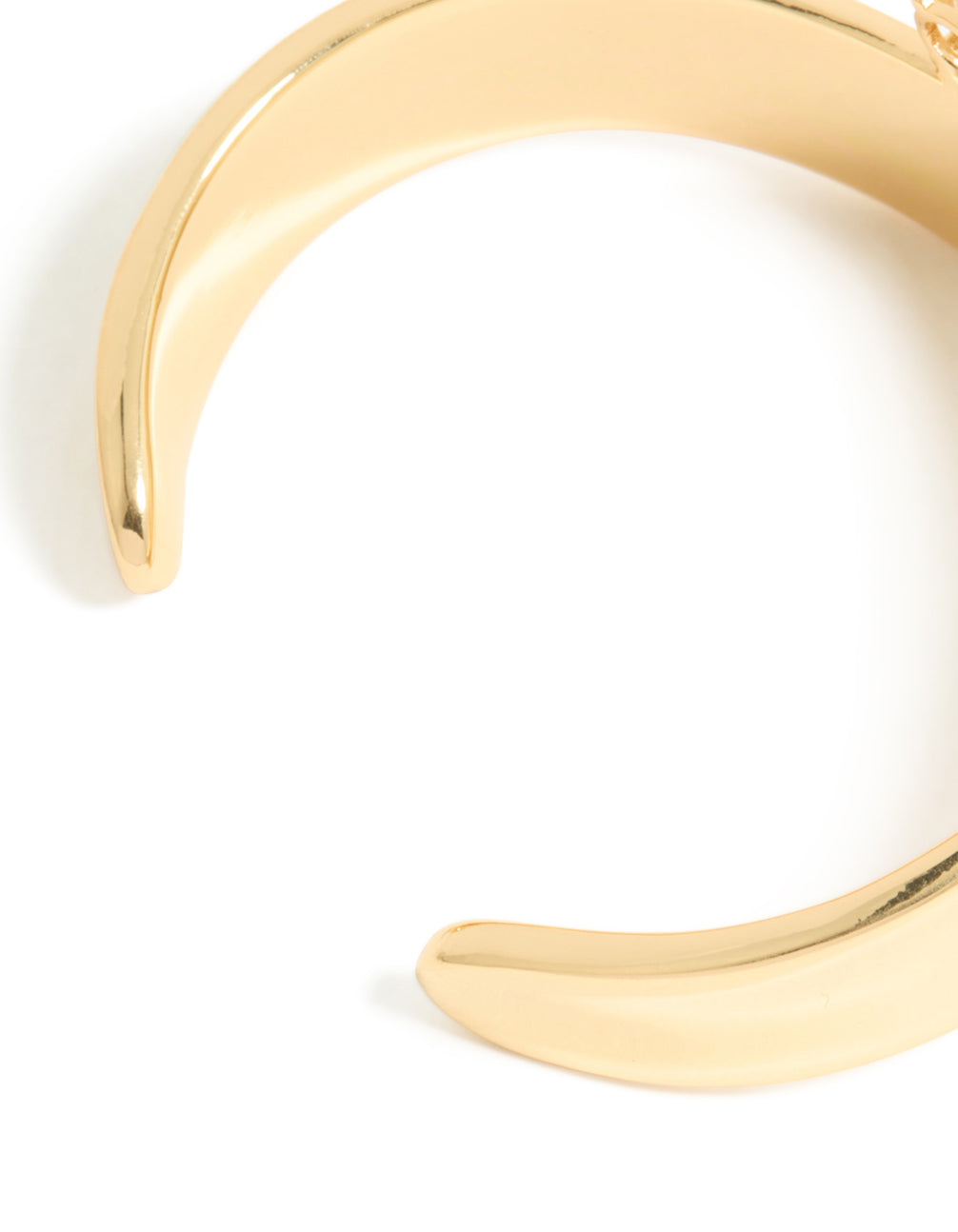 Gold Plated Diamante Centre Thick Wrist Cuff