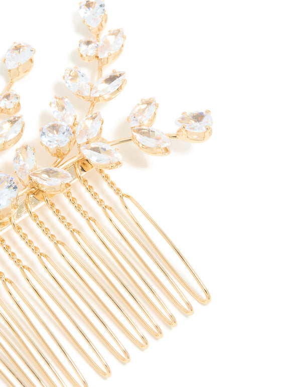 Gold Diamante Leaf Comb