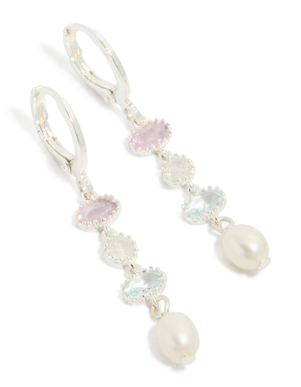 Silver Plated Cubic Zirconia & Freshwater Pearl Drop Earrings
