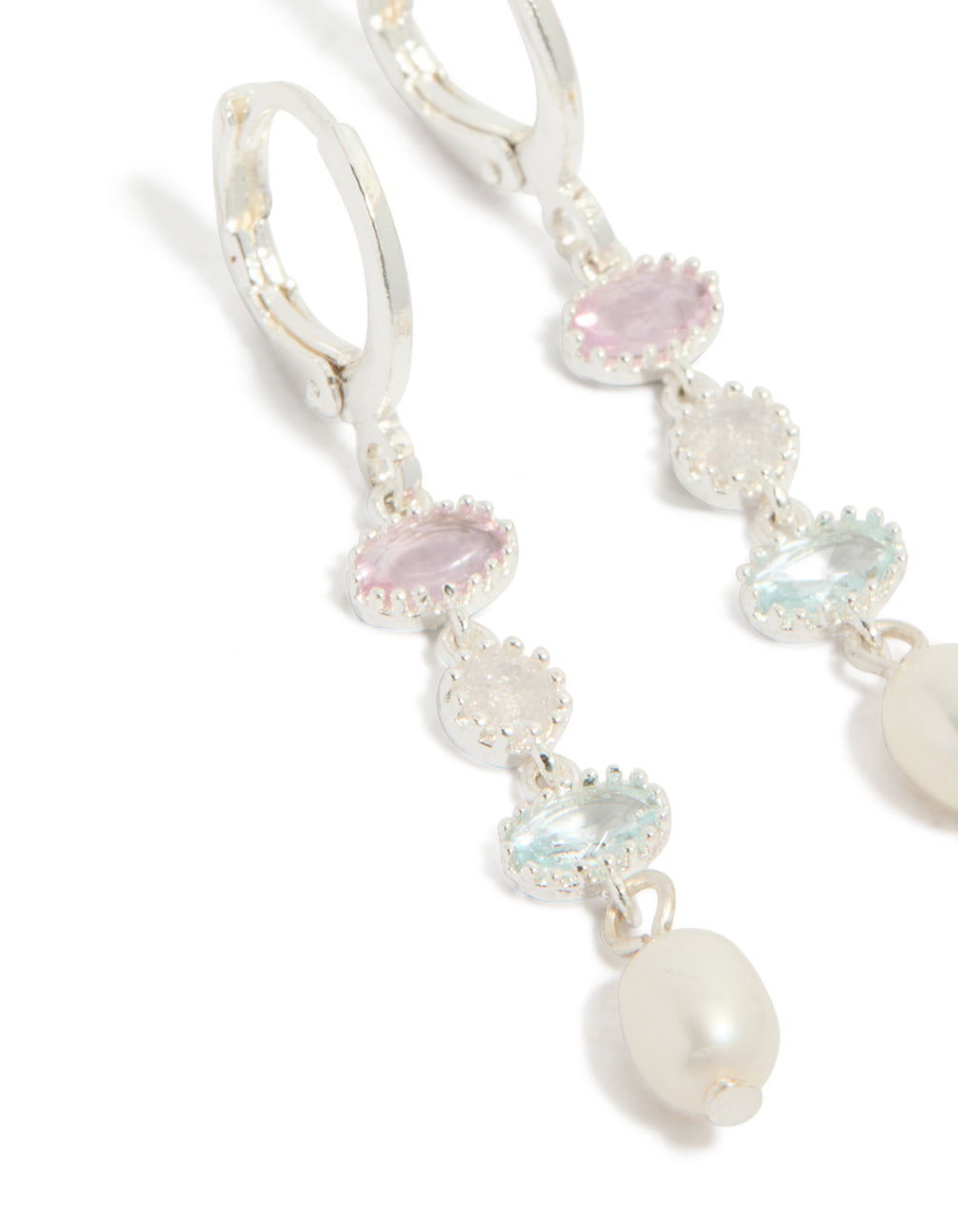 Silver Plated Cubic Zirconia & Freshwater Pearl Drop Earrings