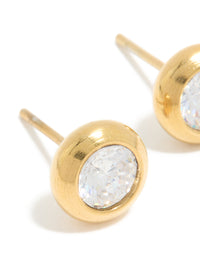 Waterproof Gold Plated Stainless Steel Cubic Zirconia Bezel Stud Earrings - link has visual effect only