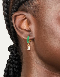 Waterproof Gold Plated Stainless Steel Emerald Green Enamel Cubic Zirconia Charm Huggie Earrings - link has visual effect only