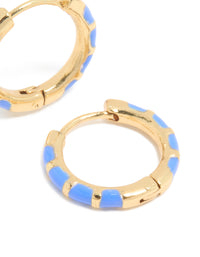 Waterproof Gold Plated Stainless Steel Blue Enamel Bamboo Huggie Earrings - link has visual effect only