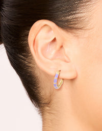 Waterproof Gold Plated Stainless Steel Purple Enamel Bamboo Huggie Earrings - link has visual effect only