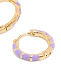 Waterproof Gold Plated Stainless Steel Purple Enamel Bamboo Huggie Earrings - link has visual effect only