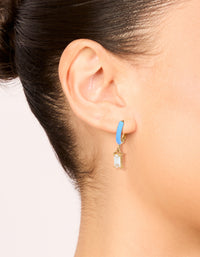 Waterproof Gold Plated Stainless Steel Light Blue Enamel Cubic Zirconia Charm Huggie Earrings - link has visual effect only