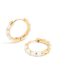 Waterproof Gold Plated Stainless Steel White Enamel Bamboo Huggie Earrings - link has visual effect only