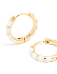 Waterproof Gold Plated Stainless Steel White Enamel Bamboo Huggie Earrings - link has visual effect only