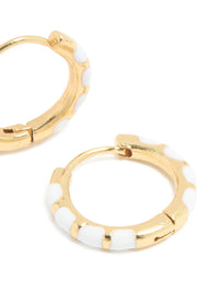 Waterproof Gold Plated Stainless Steel White Enamel Bamboo Huggie Earrings - link has visual effect only