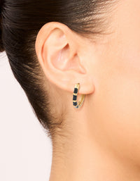 Waterproof Gold Plated Stainless Steel Black Enamel Bamboo Huggie Earrings - link has visual effect only