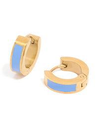 Waterproof Gold Plated Stainless Steel Small Blue Enamel Inlay Huggie Earrings - link has visual effect only