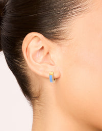 Waterproof Gold Plated Stainless Steel Small Blue Enamel Inlay Huggie Earrings - link has visual effect only