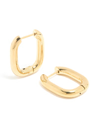 Waterproof Gold Plated Stainless Steel Chunky Oblong Huggie Earrings - link has visual effect only