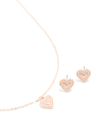 Rose Gold Pearl Heart Border Necklace & Earrings Set - link has visual effect only