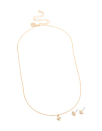 Gold Diamante Mini Cross Necklace & Earrings Set - link has visual effect only