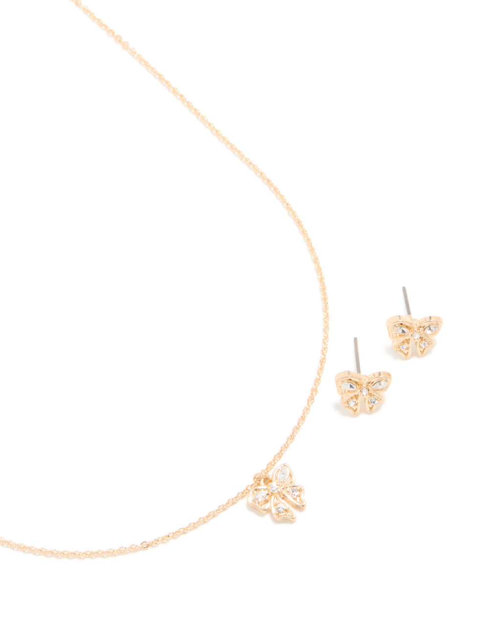 Gold Diamante Bow Necklace & Earrings Set
