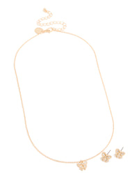 Gold Diamante Bow Necklace & Earrings Set - link has visual effect only