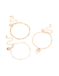Gold Pearl, Bow & Chain Bracelets 3-Pack - link has visual effect only