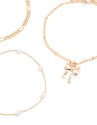 Gold Pearl, Bow & Chain Bracelets 3-Pack - link has visual effect only