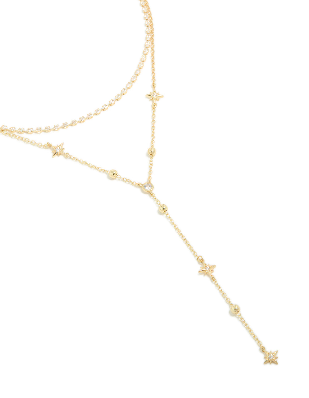 Gold Plated Cubic Zirconia Star & Tennis Layered Y-Necklace