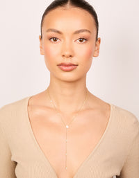 Crafted from gold plated cubic zirconia Y-necklace on model view - link has visual effect only