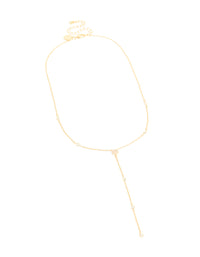 Designed with gold plated cubic zirconia Y-necklace front view - link has visual effect only