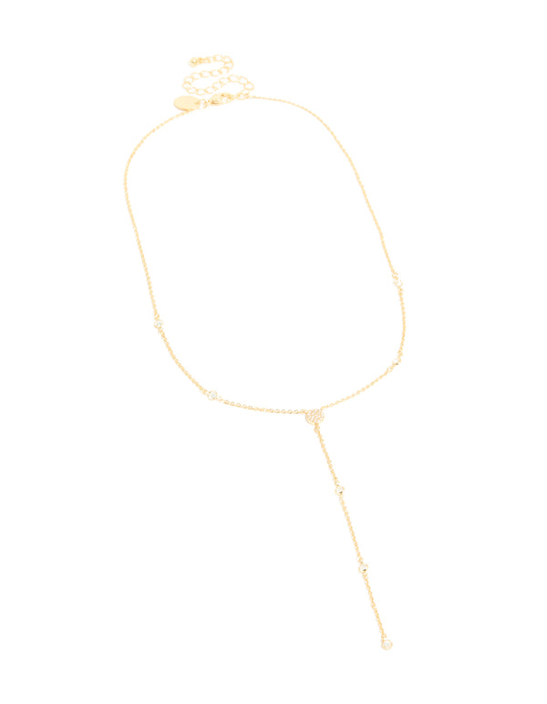 Designed with gold plated cubic zirconia Y-necklace front view