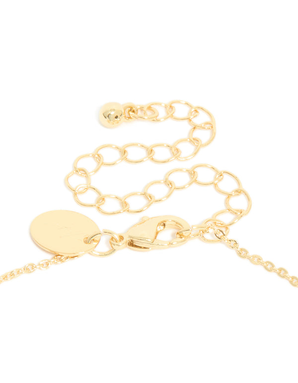 Presenting a gold plated cubic zirconia Y-necklace with lobster clasp detail view