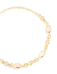 Gold Plated Pink Oval Cubic Zirconia Toggle Bracelet - link has visual effect only