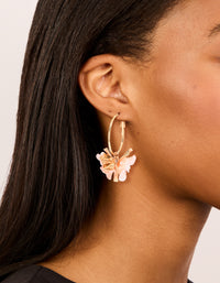 Gold Beaded Centre Pink Flower Hoop Earrings - link has visual effect only