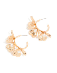 Gold Pearl 3D Flower Hoop Earrings - link has visual effect only