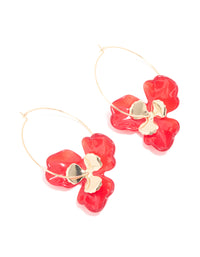 Gold Red Acrylic Flower Hoop Earrings - link has visual effect only
