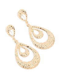Gold Textured Molten Open Layered Teardrop Earrings - link has visual effect only