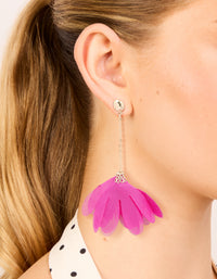 Gold Ball Chain Fuschia Fabric Flower Drop Earrings - link has visual effect only