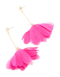 Gold Ball Chain Fuschia Fabric Flower Drop Earrings - link has visual effect only
