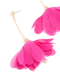 Gold Ball Chain Fuschia Fabric Flower Drop Earrings - link has visual effect only