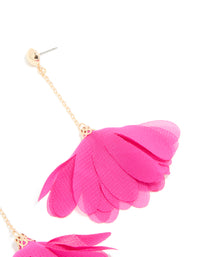 Gold Ball Chain Fuschia Fabric Flower Drop Earrings - link has visual effect only