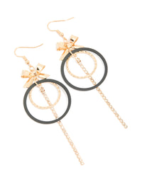 Gold Bow Diamante Cup Chain & Black Circle Drop Earrings - link has visual effect only