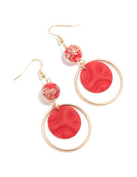 Gold Red Ball Circle Drop Earrings - link has visual effect only
