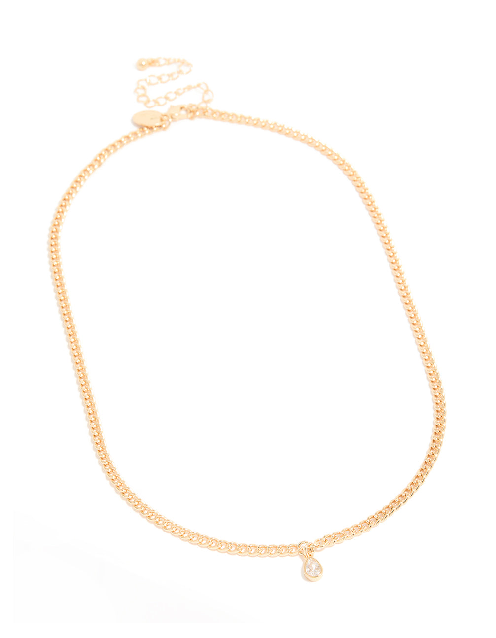 Gold Diamante Pear Cuban Link Necklace